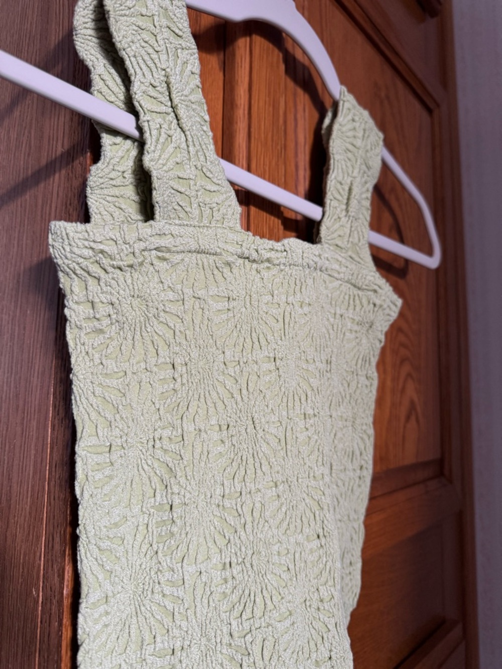 Light Green Textured Smocked Tank Top